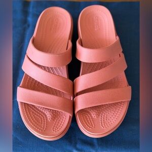 CROCS Women's Strappy Wedge Sandals in Dusty Rose